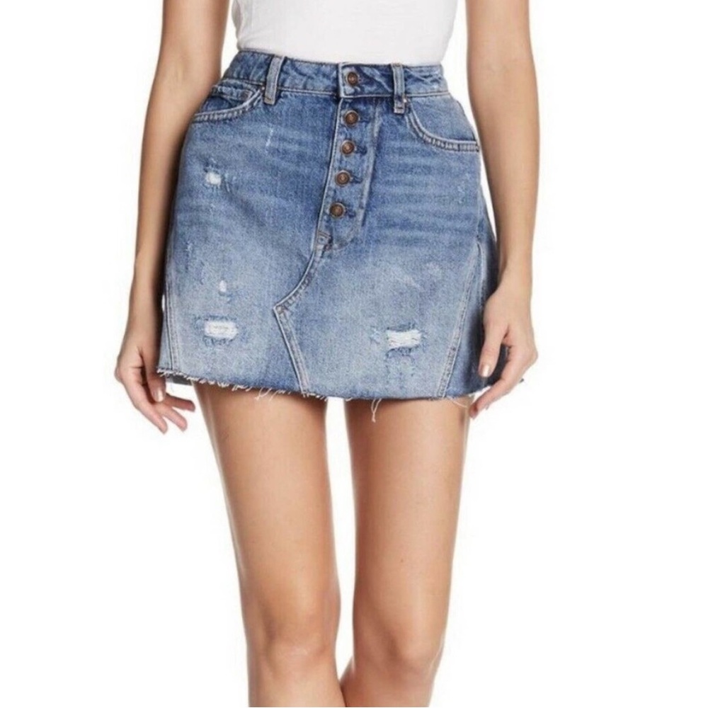 Free People Denim A-Line Mini Skirt